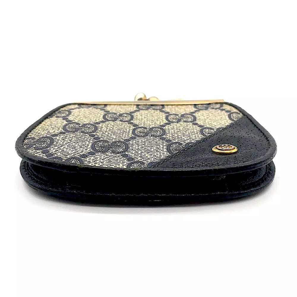 GUCCI GG Supreme Kiss Lock Navy Blue Monogram Coin Purse Change Wallet - Picture 7 of 9